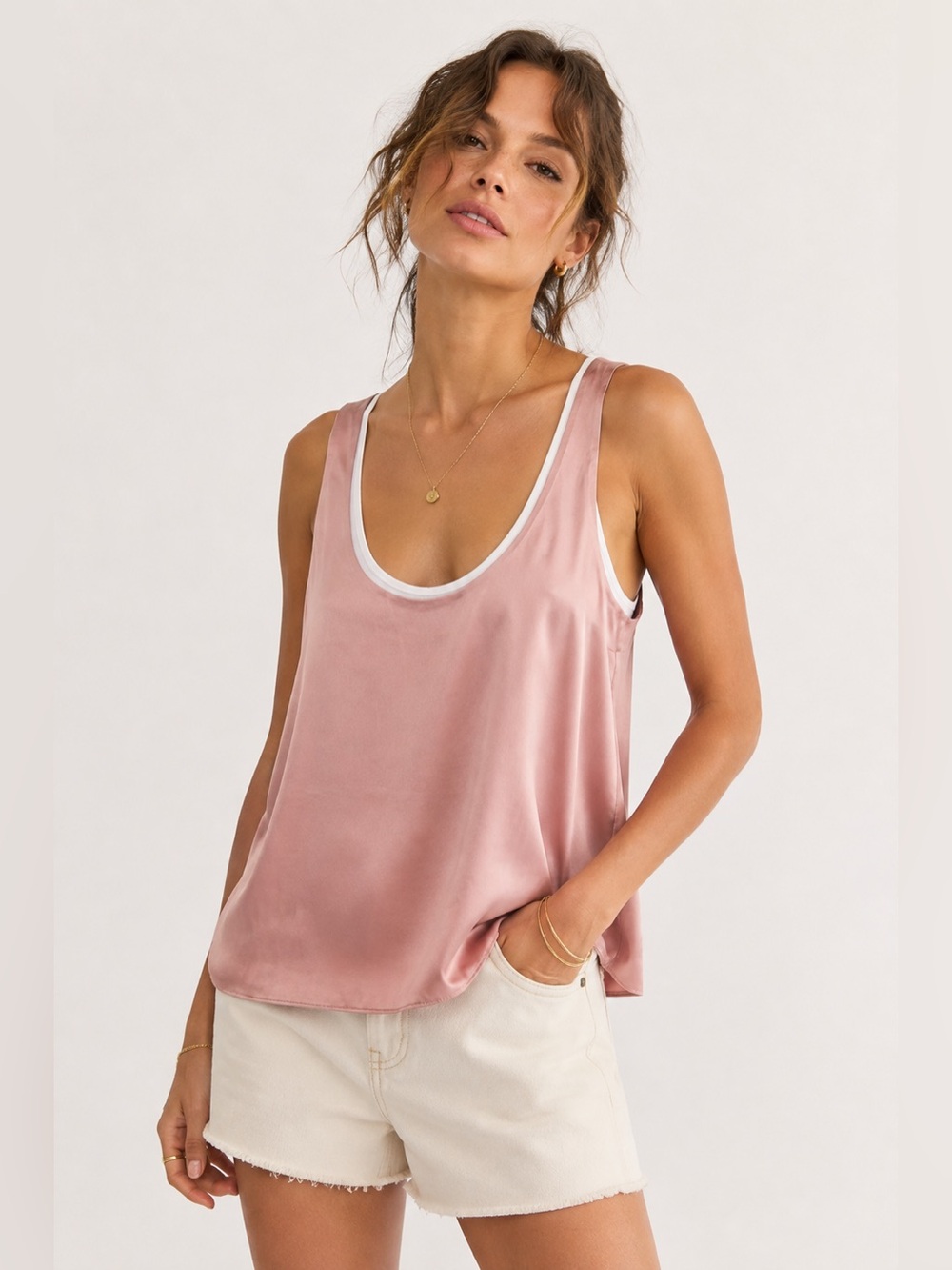 Express Reversible Satin Tank Top Pink & White